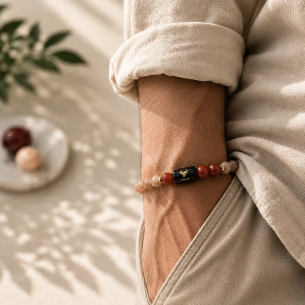 Taurus/Vrishabh Rashi Zodiac (Sunstone & Carnelian Bracelet)