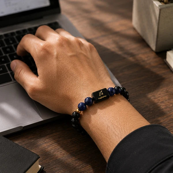 Sagittarius/ Dhanu Rashi Zodiac (Black Obsidian & Lapis Lazuli Bracelet)
