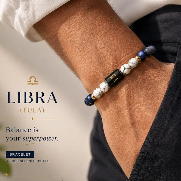 Libra/Tula Rashi Zodiac (Lapis Lazuli & Howlite Bracelet)