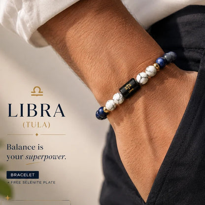 Libra/Tula Rashi Zodiac (Lapis Lazuli & Howlite Bracelet)