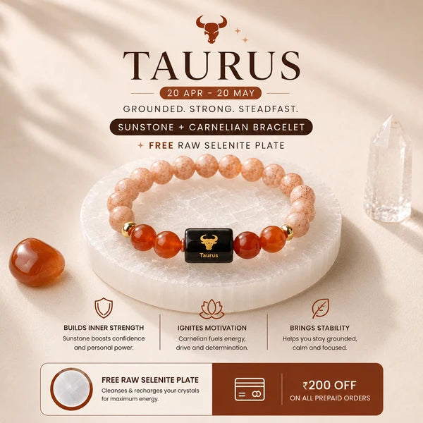 Taurus/Vrishabh Rashi Zodiac (Sunstone & Carnelian Bracelet)