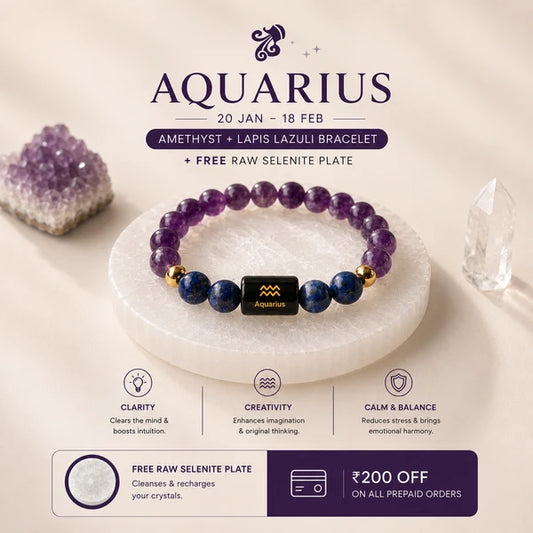 Aquarius/ Kumbh Rashi Zodiac (Amethyst & Lapis Lazuli Bracelet)